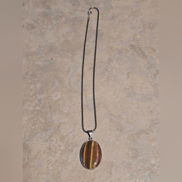 Vintage Sterling Silver necklace,oval shapped tiger's eye gemstone - Picture 8 of 9